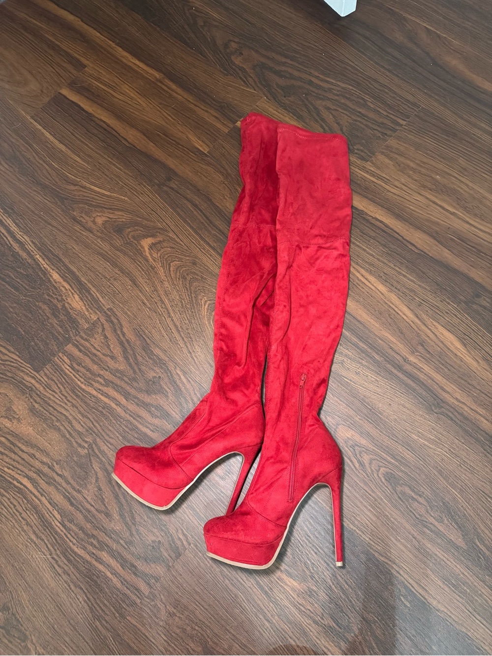 Fashion Nova Red Over-the-Knee Platform Stiletto Boots
